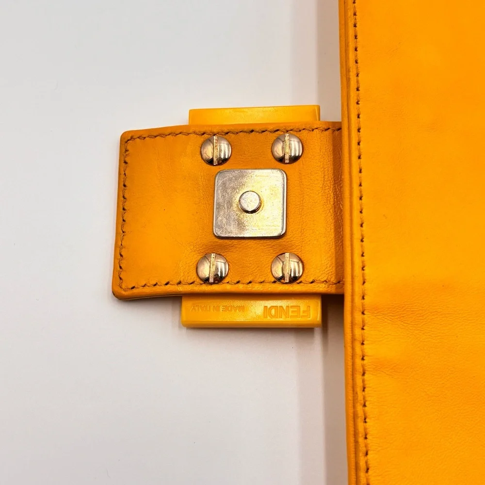 Fendi Yellow Embossed Zucca Leather Baguette Shoulder Bag Silver Hardware - Picture 12 of 12